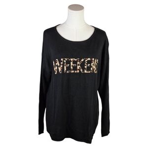 Rachel Zoe Black WEEKEND Leopard Print Sweater Top XL Soft Cashmere Blend